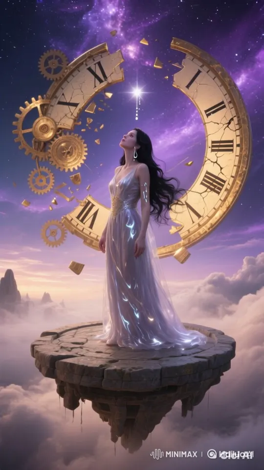 Woman Transforms into Cosmic Particles in Ethereal Cloud Scene – AI Generated Video | Hailuo AI