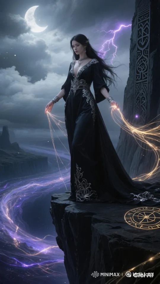 Sorceress Transforms into Light on Stormy Cliff – AI Generated Video | Hailuo AI