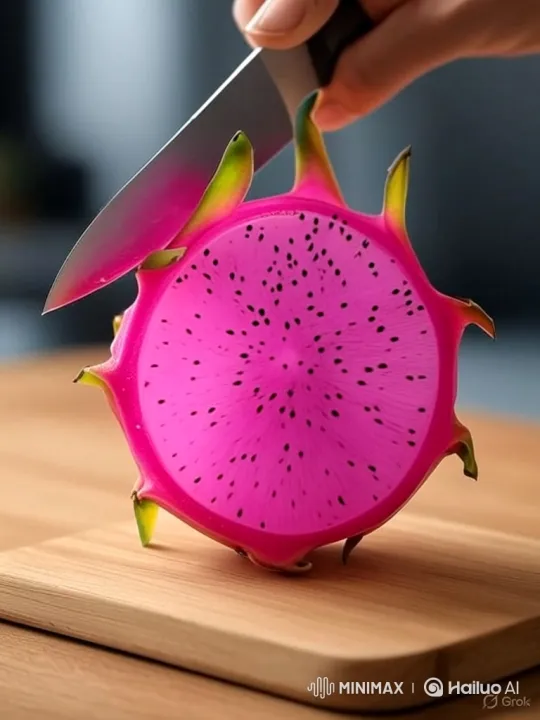 Dragon Fruit-Shaped Object Sliced to Reveal Crystals – AI Generated Video | Hailuo AI