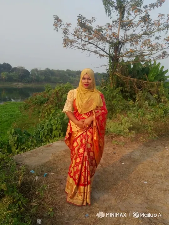 Serene Landscape: Woman in Red and Gold – AI Generated Video | Hailuo AI