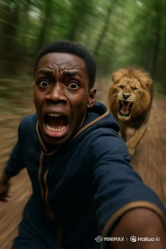 Chased by a Lion in the Forest – AI Generated Video | Hailuo AI