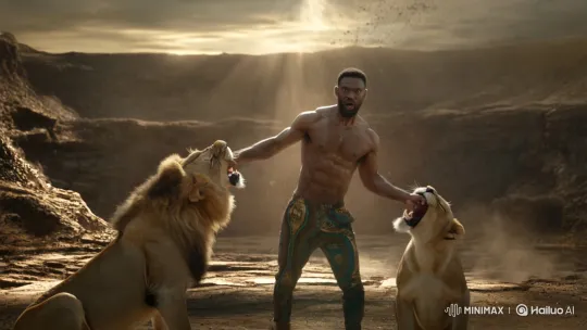 Man Inspired by Daniel Tear Apart Lion's Jaws – AI Generated Video | Hailuo AI
