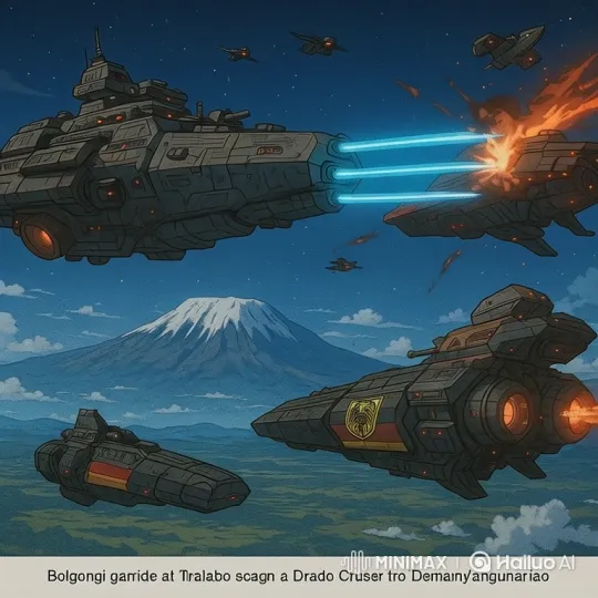 Intense Night Sky Battle with Armored Warships and Fighter Crafts – AI Generated Video | Hailuo AI