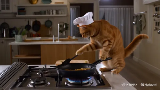 Ginger Cat Chef Cooks in Modern Kitchen – AI Generated Video | Hailuo AI