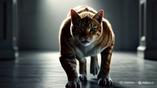 Menacing Human-Wild Cat Hybrid Approaches with Intent to Attack – AI Generated Video | Hailuo AI