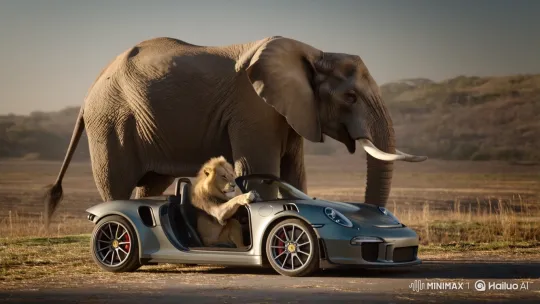 Lion Crushed by Elephant in Porsche GT3 RS Destruction – AI Generated Video | Hailuo AI