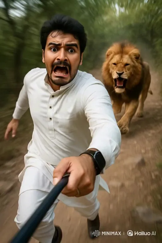 African Lion Chases Runner in Viral Video – AI Generated Video | Hailuo AI