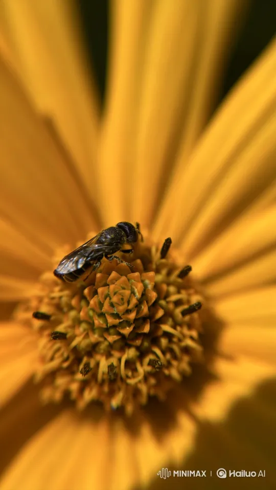 Close-up of a Bee Leaving a Yellow Flower – AI Generated Video | Hailuo AI