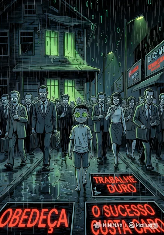Neon-Lit Urban Street: Conformity in Digital Rain – AI Generated Video | Hailuo AI