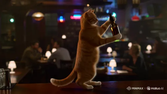 Ginger Tabby Cat Dances with Beer in Bar – AI Generated Video | Hailuo AI
