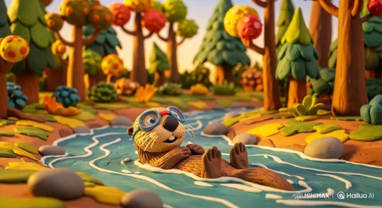 Cheerful Otter Floats Down Vibrant Claymation River – AI Generated Video | Hailuo AI