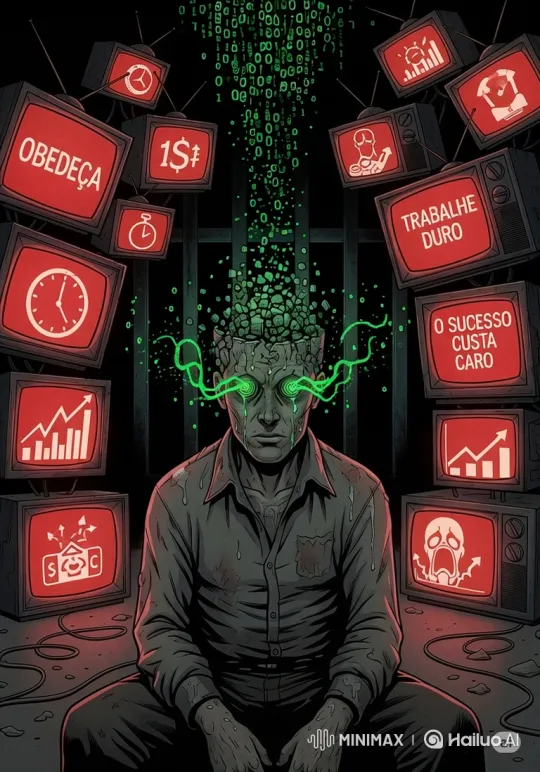 Man in Prison Room with Monitors and Binary Code Brain Decay – AI Generated Video | Hailuo AI
