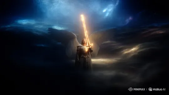 Archangel Michael Descends with Flaming Sword in Cosmic Miracle – AI Generated Video | Hailuo AI
