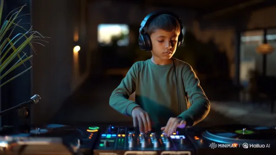 Young DJ SEYDOU Performs with Intensity in Dimly Lit Room – AI Generated Video | Hailuo AI