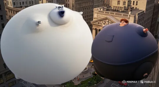 Giant Polar Bear and Boy Playfully Bounce in the Sky – AI Generated Video | Hailuo AI