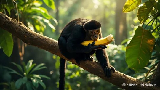 Spider Monkey Escapes Tiger After Gorilla Steals Banana – AI Generated Video | Hailuo AI