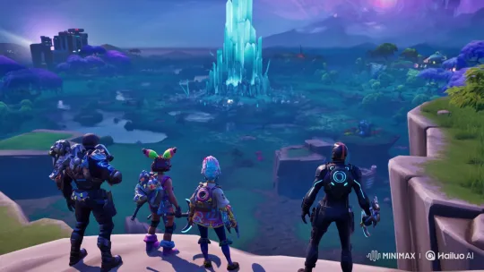 Fortnite Characters Gaze at Transformed Island Map – AI Generated Video | Hailuo AI