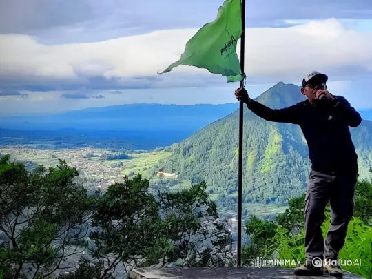 Man Stands Triumphantly with Flag on Mountain – AI Generated Video | Hailuo AI