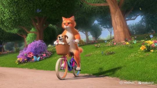 Orange Tabby Dog Joyfully Rides Bicycle with Puppy – AI Generated Video | Hailuo AI