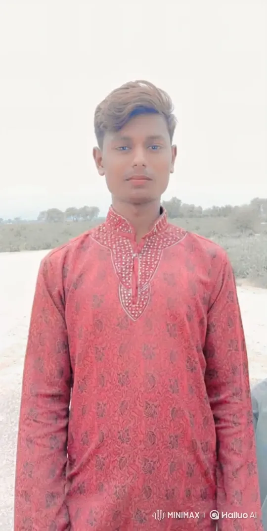 Young Man in Red Tunic with Poised Smile – AI Generated Video | Hailuo AI