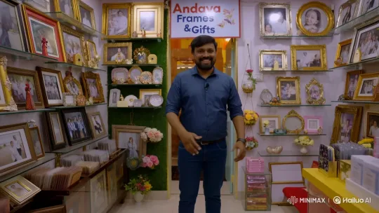 Hero Senthur Showcases 'Andava Frames & Gifts' Shop – AI Generated Video | Hailuo AI