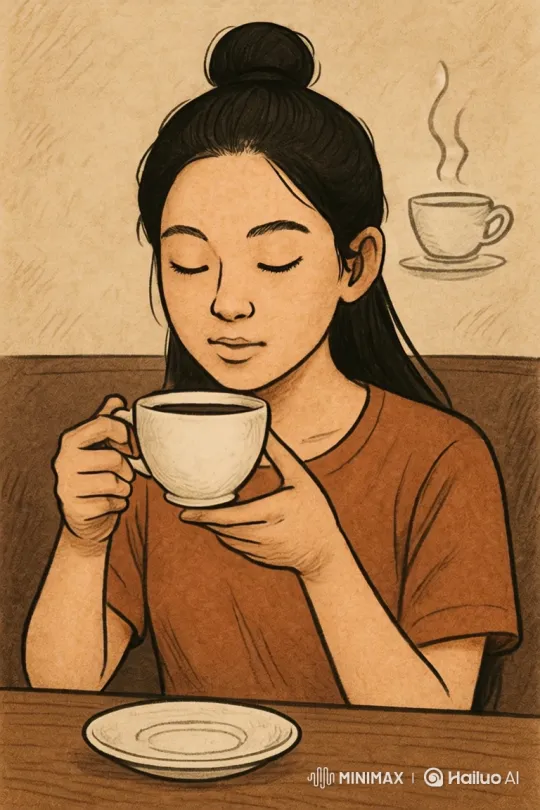 Woman Enjoying Coffee, Symbolizing Mental Clarity and Well-being – AI Generated Video | Hailuo AI