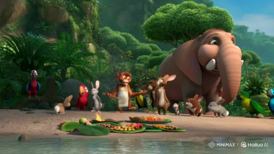 Monkey Chef Chiku Cooks Feast for Jungle Animals – AI Generated Video | Hailuo AI