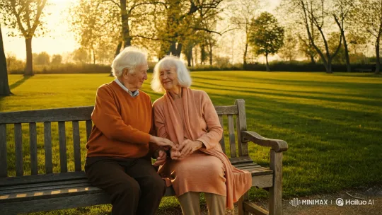 Elderly Couple's Intimate Moment on a Park Bench – AI Generated Video | Hailuo AI