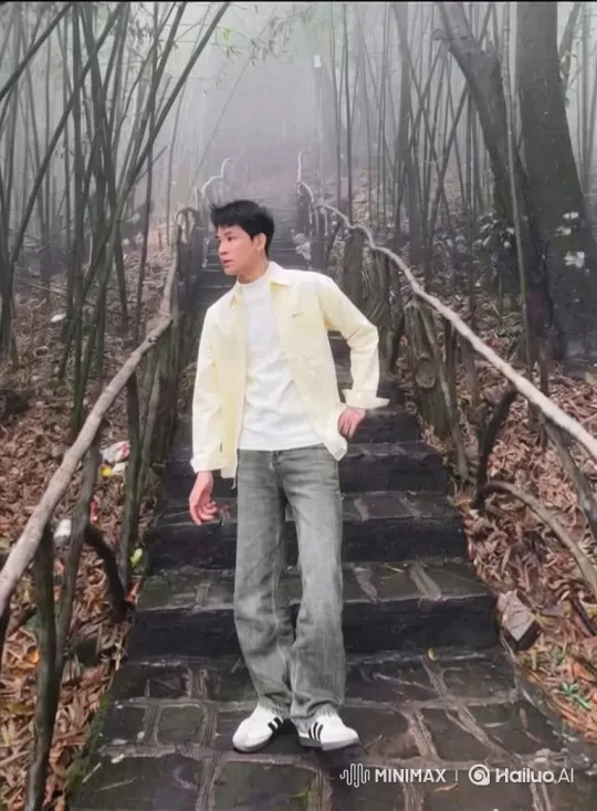 Man in Bamboo Forest: Panoramic Zoom Out to Earth from Space – AI Generated Video | Hailuo AI