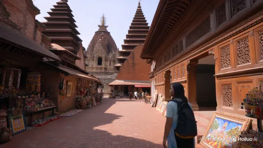 Traveler Explores Historic Bhaktapur Durbar Square – AI Generated Video | Hailuo AI