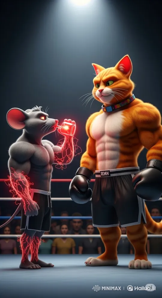 Orange Cat Defeats Energetic Mouse in Boxing Match – AI Generated Video | Hailuo AI