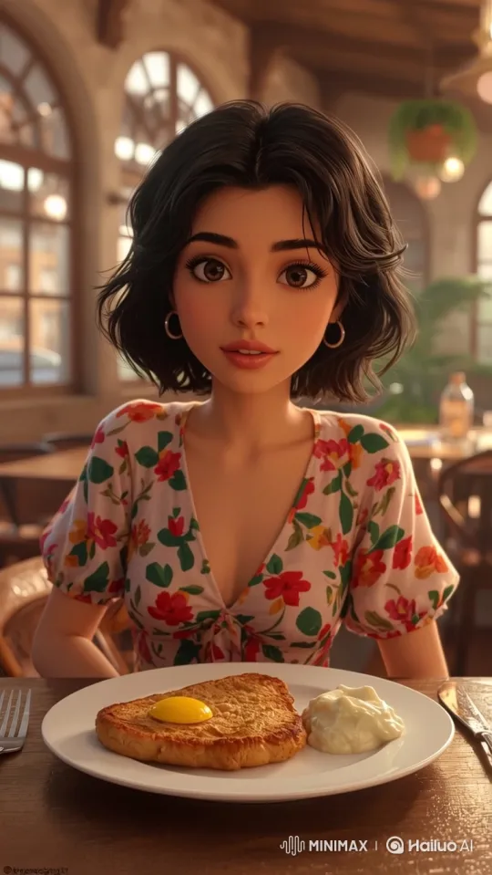Young Woman Surprised with Roses in Sunlit Cafe – AI Generated Video | Hailuo AI