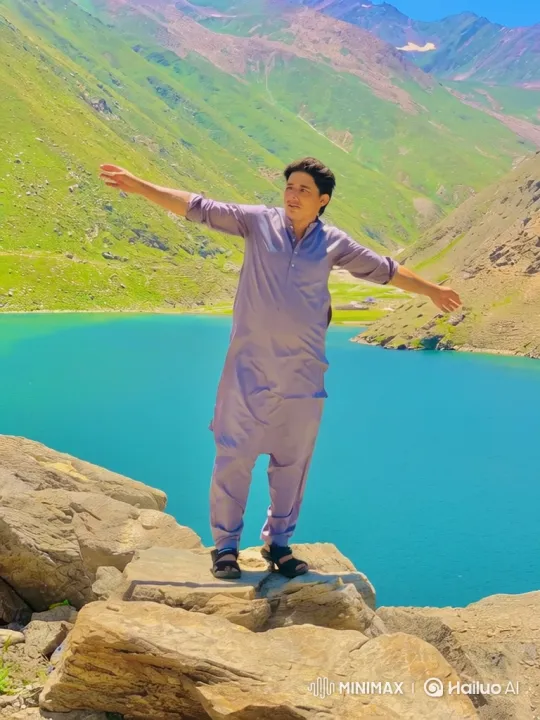 Man on Rocky Ledge Overlooking Lake Amidst Changing Scenery – AI Generated Video | Hailuo AI