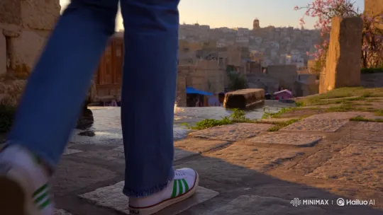 Young Woman Walks Through Old Damascus at Sunset – AI Generated Video | Hailuo AI
