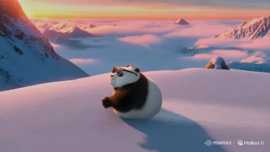 Fluffy Panda Dancing on Snowy Mountain at Sunrise – AI Generated Video | Hailuo AI
