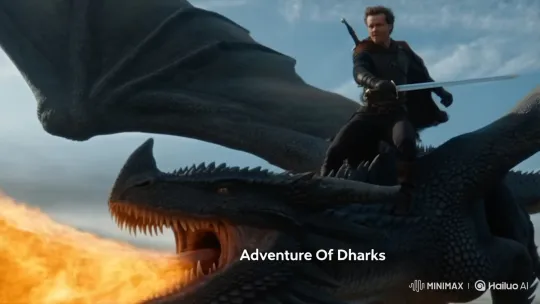 Heroic Rider on Fiery Dragon in 'Adventure of Dharks' – AI Generated Video | Hailuo AI