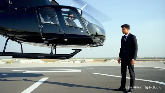 Young Man Prepares to Pilot Luxurious Helicopter – AI Generated Video | Hailuo AI