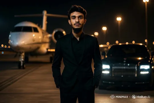 Young Man in All-Black Suit on Airport Tarmac, Transitioning to Lamborghini Veneno Drive – AI Generated Video | Hailuo AI