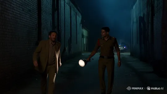 Policeman Apprehends Panting Thief in Alley at Night – AI Generated Video | Hailuo AI