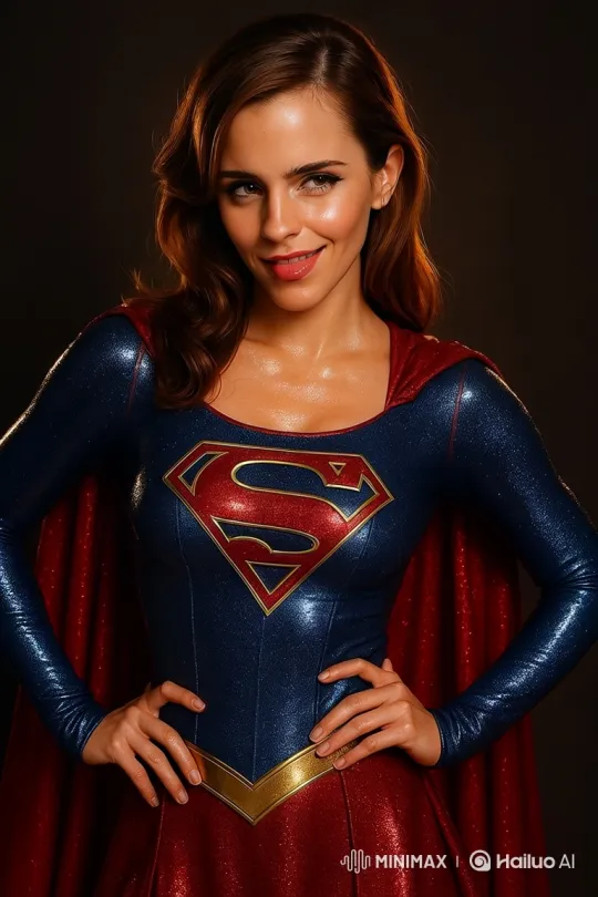 Flirty Superheroine in Sparkling Costume Winks at Camera – AI Generated Video | Hailuo AI
