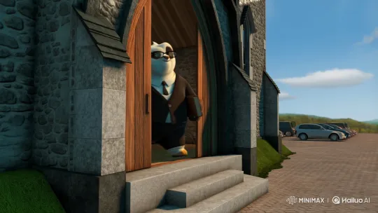Anthropomorphic Panda Leaves Church with Bible – AI Generated Video | Hailuo AI