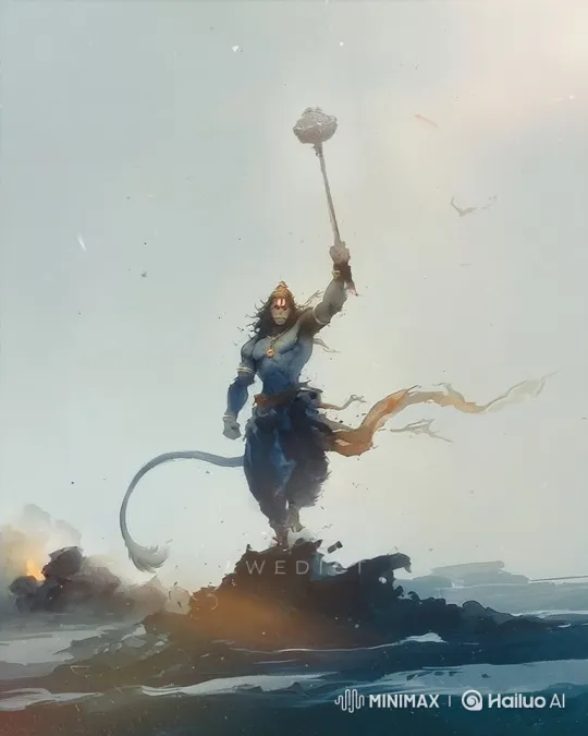 Blue-Skinned Warrior Ascends with Mace and Grace – AI Generated Video | Hailuo AI