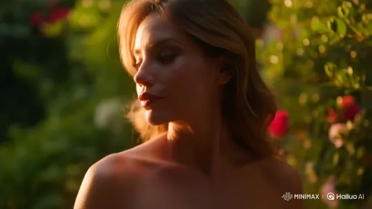 Ultra-High-Definition Slow-Motion Portrait in Lush Golden Hour Garden – AI Generated Video | Hailuo AI