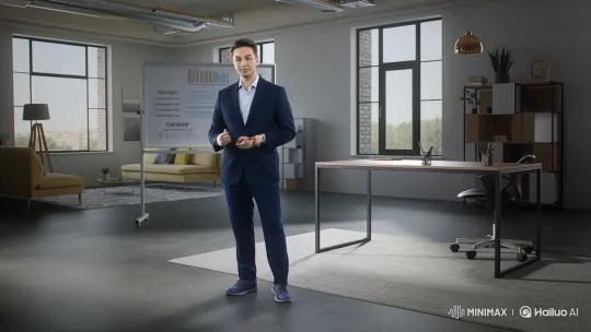 Explaining Stock Market Basics in a Modern Office – AI Generated Video | Hailuo AI