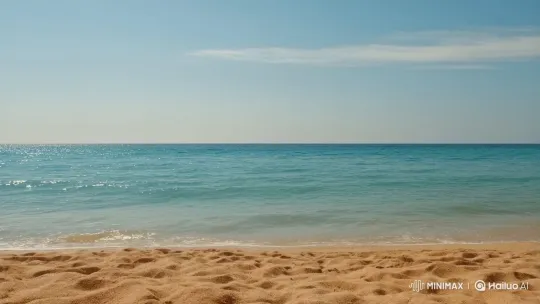 Tranquil Beach with Gentle Waves and Clear Sky – AI Generated Video | Hailuo AI