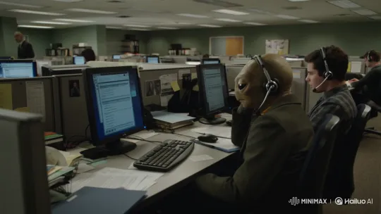 Bored Alien and Human Work at Mundane Office Call Center – AI Generated Video | Hailuo AI