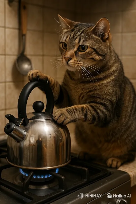 Cat prepares tea for its father in the kitchen – AI Generated Video | Hailuo AI