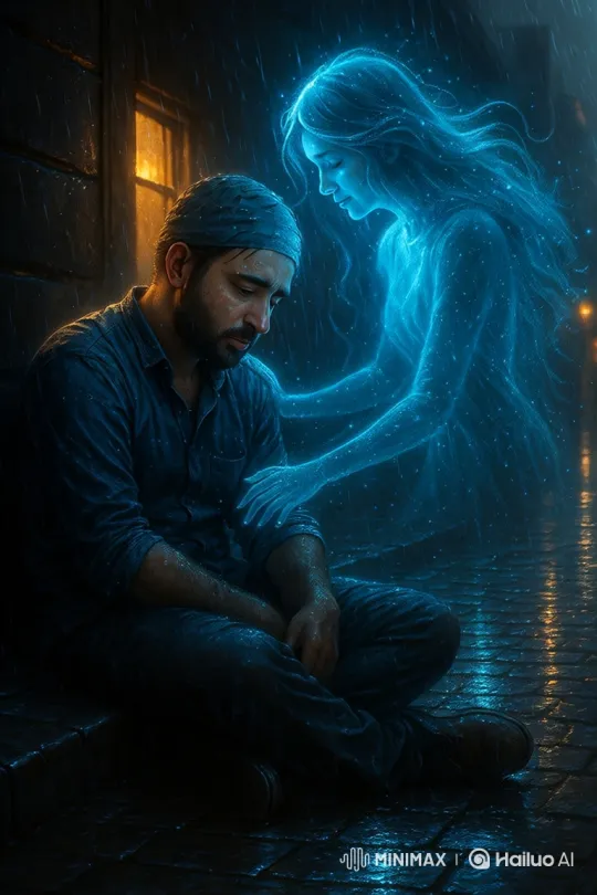 Rainy Night Encounter: Man and Ethereal Spirit – AI Generated Video | Hailuo AI