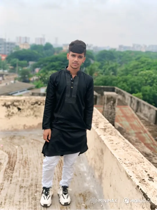 Young Man Contemplates Cityscape on Rooftop – AI Generated Video | Hailuo AI