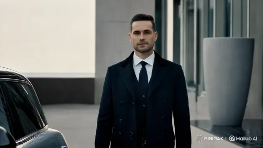 Elegant Man Embraces Rolls-Royce MINIMAXROO's Grace – AI Generated Video | Hailuo AI